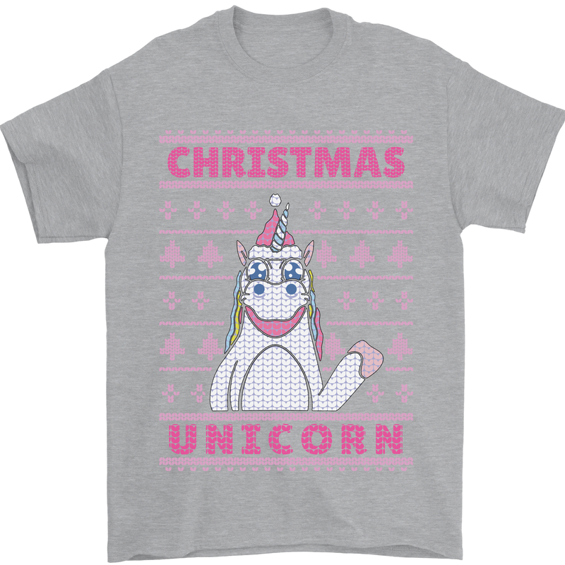 Funny Christmas Unicorn Mens T-Shirt Cotton Gildan Sports Grey