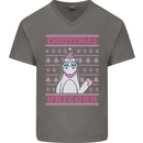 Funny Christmas Unicorn Mens V-Neck Cotton T-Shirt Charcoal