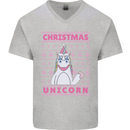 Funny Christmas Unicorn Mens V-Neck Cotton T-Shirt Sports Grey
