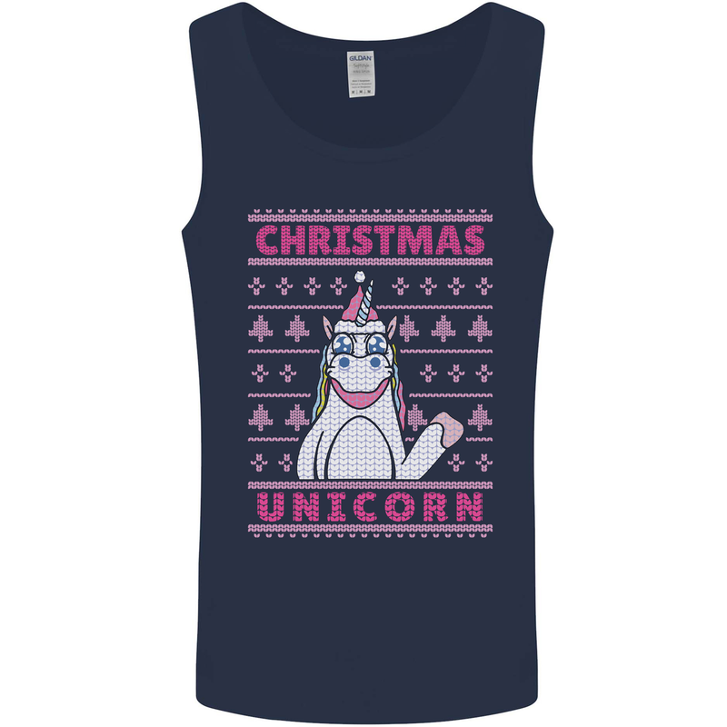 Funny Christmas Unicorn Mens Vest Tank Top Navy Blue
