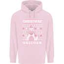 Funny Christmas Unicorn Pattern Childrens Kids Hoodie Light Pink