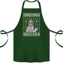 Funny Christmas Unicorn Pattern Cotton Apron 100% Organic Forest Green