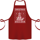 Funny Christmas Unicorn Pattern Cotton Apron 100% Organic Maroon