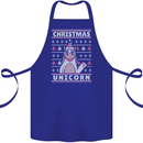 Funny Christmas Unicorn Pattern Cotton Apron 100% Organic Royal Blue