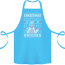 Funny Christmas Unicorn Pattern Cotton Apron 100% Organic Turquoise