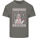 Funny Christmas Unicorn Pattern Kids T-Shirt Childrens Charcoal