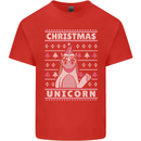 Funny Christmas Unicorn Pattern Kids T-Shirt Childrens Red