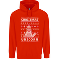 Funny Christmas Unicorn Pattern Mens 80% Cotton Hoodie Bright Red