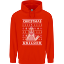 Funny Christmas Unicorn Pattern Mens 80% Cotton Hoodie Bright Red