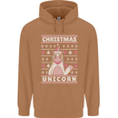 Funny Christmas Unicorn Pattern Mens 80% Cotton Hoodie Caramel Latte
