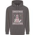 Funny Christmas Unicorn Pattern Mens 80% Cotton Hoodie Charcoal