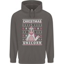 Funny Christmas Unicorn Pattern Mens 80% Cotton Hoodie Charcoal
