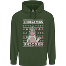 Funny Christmas Unicorn Pattern Mens 80% Cotton Hoodie Forest Green