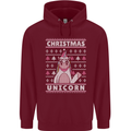 Funny Christmas Unicorn Pattern Mens 80% Cotton Hoodie Maroon