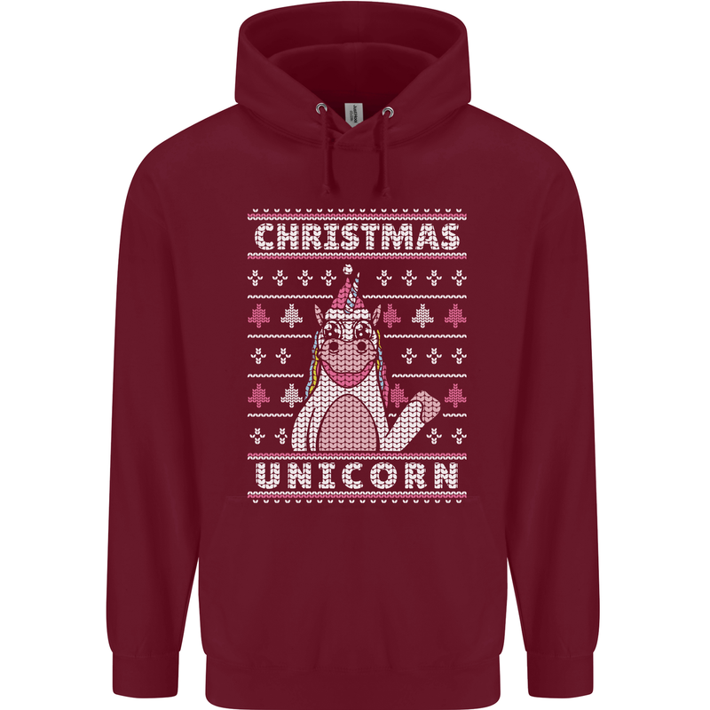 Funny Christmas Unicorn Pattern Mens 80% Cotton Hoodie Maroon