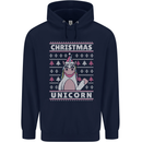 Funny Christmas Unicorn Pattern Mens 80% Cotton Hoodie Navy Blue