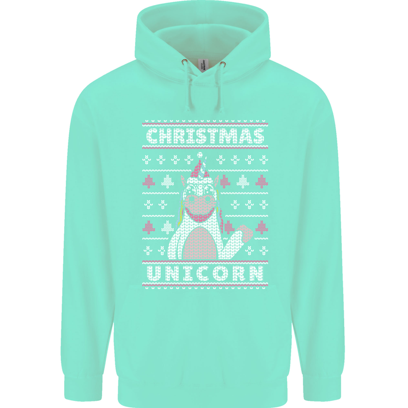 Funny Christmas Unicorn Pattern Mens 80% Cotton Hoodie Peppermint