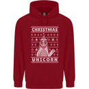 Funny Christmas Unicorn Pattern Mens 80% Cotton Hoodie Red