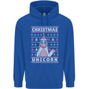 Funny Christmas Unicorn Pattern Mens 80% Cotton Hoodie Royal Blue