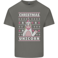 Funny Christmas Unicorn Pattern Mens Cotton T-Shirt Tee Top Charcoal