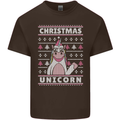Funny Christmas Unicorn Pattern Mens Cotton T-Shirt Tee Top Dark Chocolate