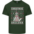 Funny Christmas Unicorn Pattern Mens Cotton T-Shirt Tee Top Forest Green