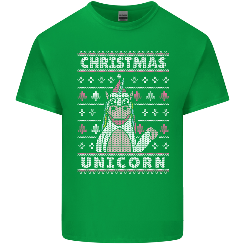 Funny Christmas Unicorn Pattern Mens Cotton T-Shirt Tee Top Irish Green