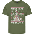 Funny Christmas Unicorn Pattern Mens Cotton T-Shirt Tee Top Military Green