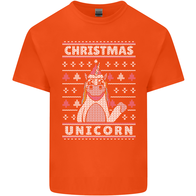 Funny Christmas Unicorn Pattern Mens Cotton T-Shirt Tee Top Orange