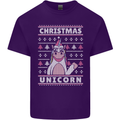Funny Christmas Unicorn Pattern Mens Cotton T-Shirt Tee Top Purple