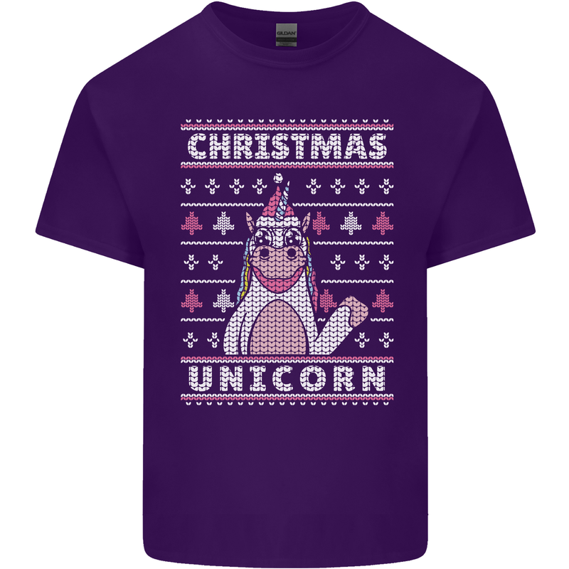 Funny Christmas Unicorn Pattern Mens Cotton T-Shirt Tee Top Purple