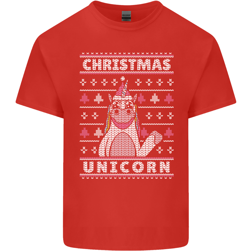 Funny Christmas Unicorn Pattern Mens Cotton T-Shirt Tee Top Red