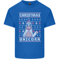 Funny Christmas Unicorn Pattern Mens Cotton T-Shirt Tee Top Royal Blue