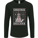 Funny Christmas Unicorn Pattern Mens Long Sleeve T-Shirt Black