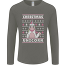 Funny Christmas Unicorn Pattern Mens Long Sleeve T-Shirt Charcoal