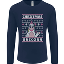 Funny Christmas Unicorn Pattern Mens Long Sleeve T-Shirt Navy Blue
