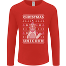 Funny Christmas Unicorn Pattern Mens Long Sleeve T-Shirt Red