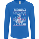 Funny Christmas Unicorn Pattern Mens Long Sleeve T-Shirt Royal Blue