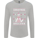 Funny Christmas Unicorn Pattern Mens Long Sleeve T-Shirt Sports Grey