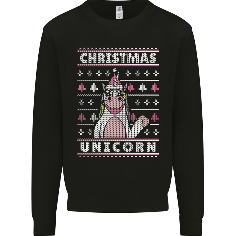 Funny Christmas Unicorn Pattern Mens Sweatshirt Jumper Black