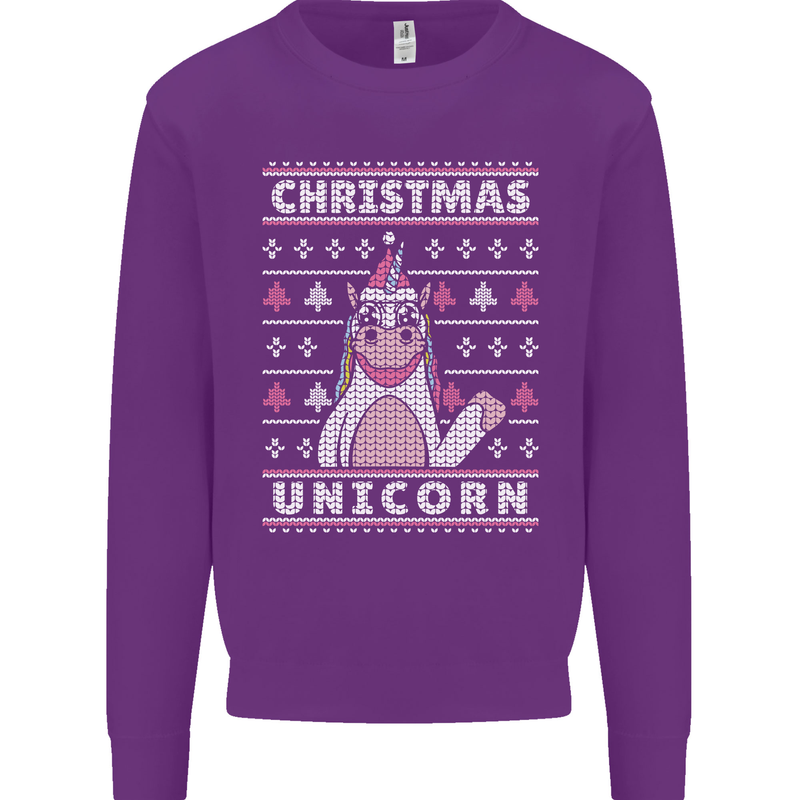 Funny Christmas Unicorn Pattern Mens Sweatshirt Jumper Purple