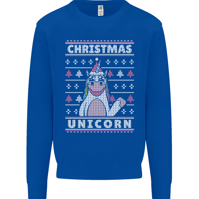 Funny Christmas Unicorn Pattern Mens Sweatshirt Jumper Royal Blue
