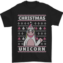 Funny Christmas Unicorn Pattern Mens T-Shirt Cotton Gildan Black