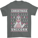Funny Christmas Unicorn Pattern Mens T-Shirt Cotton Gildan Charcoal