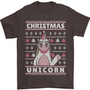 Funny Christmas Unicorn Pattern Mens T-Shirt Cotton Gildan Dark Chocolate