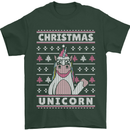 Funny Christmas Unicorn Pattern Mens T-Shirt Cotton Gildan Forest Green