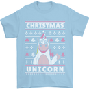 Funny Christmas Unicorn Pattern Mens T-Shirt Cotton Gildan Light Blue
