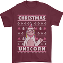Funny Christmas Unicorn Pattern Mens T-Shirt Cotton Gildan Maroon