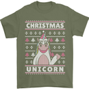 Funny Christmas Unicorn Pattern Mens T-Shirt Cotton Gildan Military Green