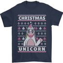 Funny Christmas Unicorn Pattern Mens T-Shirt Cotton Gildan Navy Blue